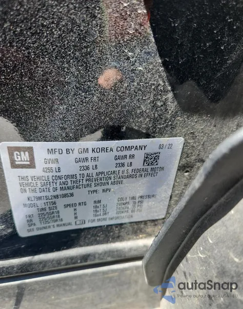 2022 Chevrolet Trailblazer Rs z USA, uszkodzony, nr VIN KL79MTSL2NB108536